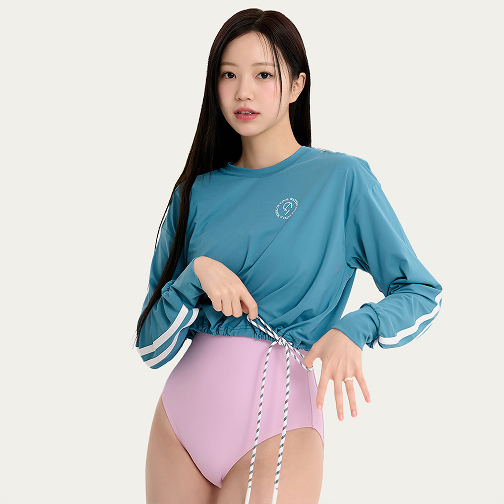 위크나인 크롭 래쉬가드 여자 워터파크 수영복 상의 긴팔 루즈핏 나인 스트링 - 상세 이미지 2