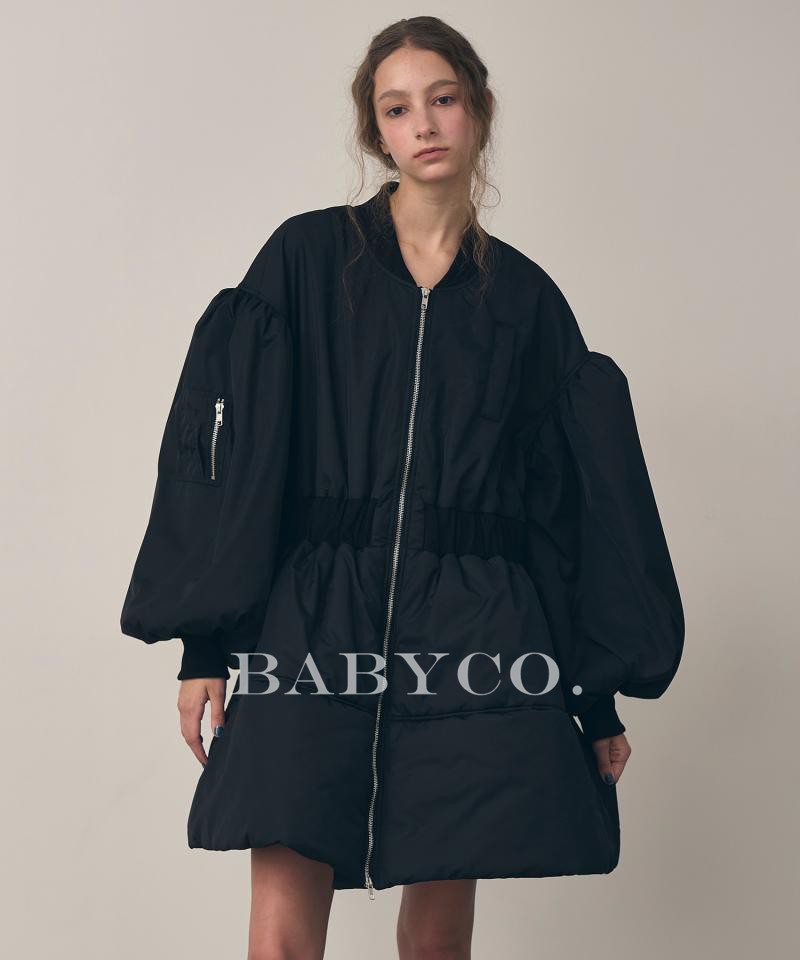 여성패딩점퍼 여성스러운 벌룬 퍼프소매 미들기장 카키 블랙 펌킨 일본 디자이너 명품 - 상세 이미지 5