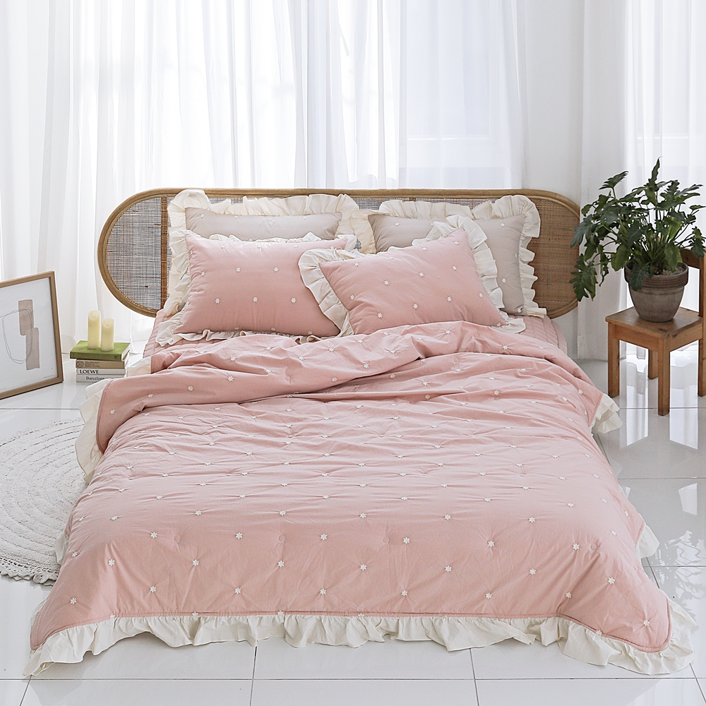 나라데코 순면 피그먼트 워싱 꽃 자수 프릴 차렵이불 SS