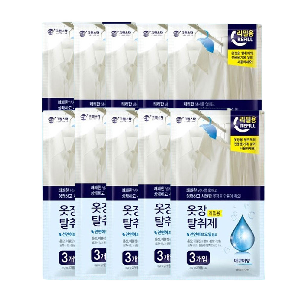 옷장 탈취제 냄새제거 방향제 리필 3개입 아쿠아향, 4g, 10개
