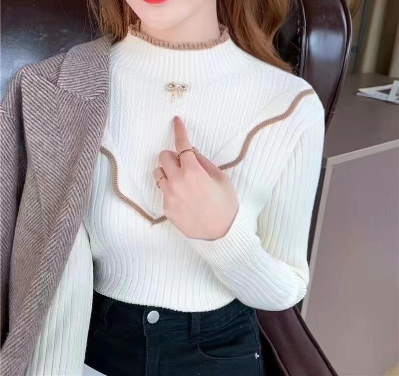 여자여자몰 안감융기모 골지니트티 배색라인 반목니트 겨울이너 오피스룩 이미지 8