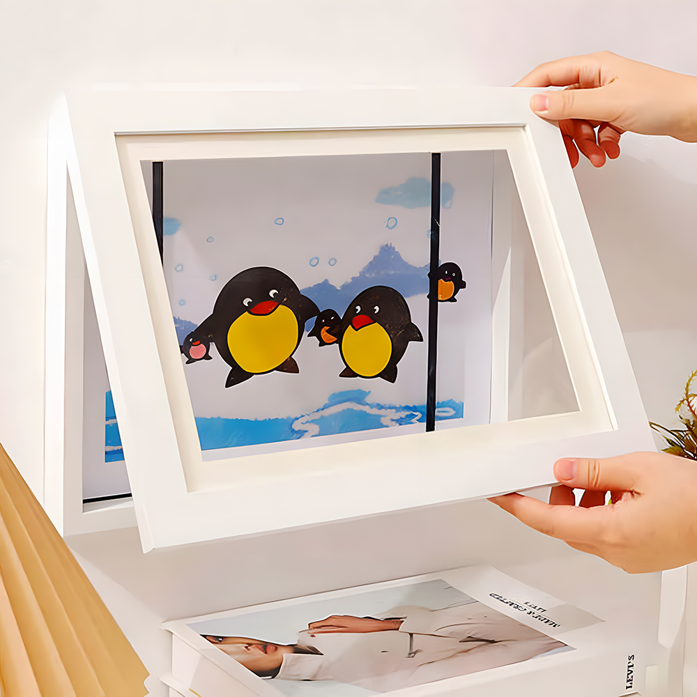 원목액자 벽걸이형 아크릴 커버 어린이 아트워크 보관 액자 373x490mm, 화이트 - 상품 이미지