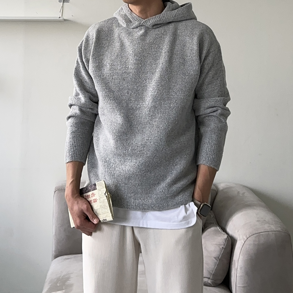 남자 니트 오버핏 기모 캐시미어 후드 니트