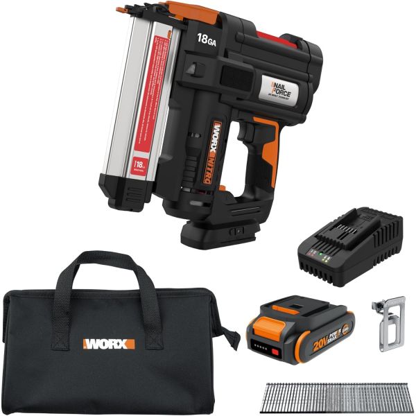 WORX Nitro 20V 18GA 무선 브래드 네일러 네일 건 배터리 구동 최대 2인치 도구 없이 잼 릴리스 트리밍 몰딩 베이스보드 WX842L... 