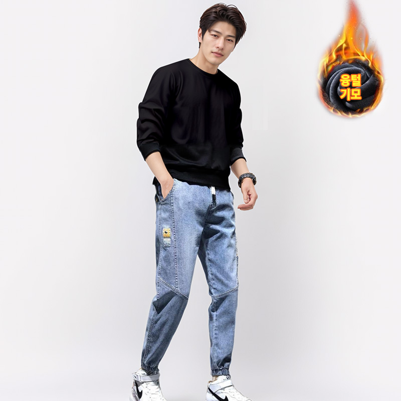 남성 융털 기모 팬츠 조거 데님 바지 - 상세 이미지 2