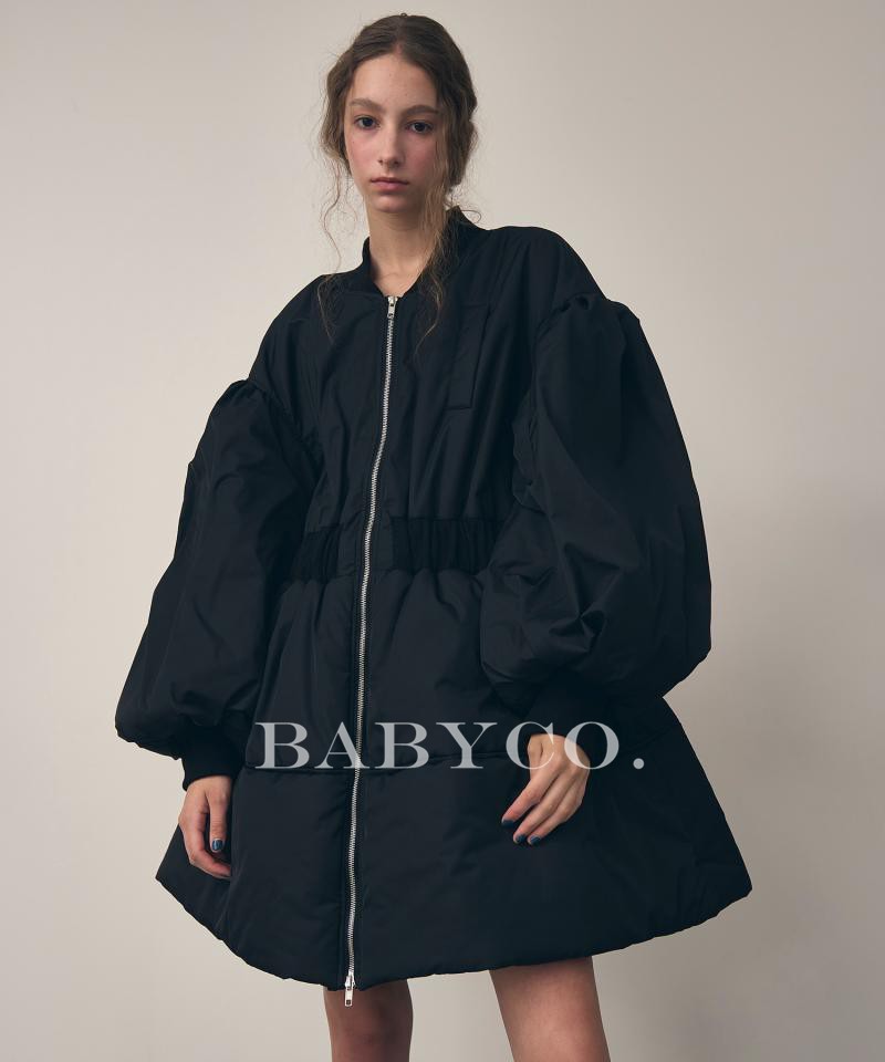 여성패딩점퍼 여성스러운 벌룬 퍼프소매 미들기장 카키 블랙 펌킨 일본 디자이너 명품 이미지 6
