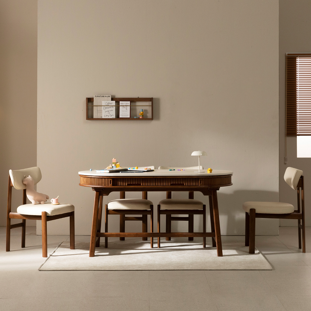 [4인 타원 식탁] 미코하임 비너스 18T 양면 포세린 세라믹 식탁 서랍형 수납 원목 테이블 1500mm, 타원(월넛)