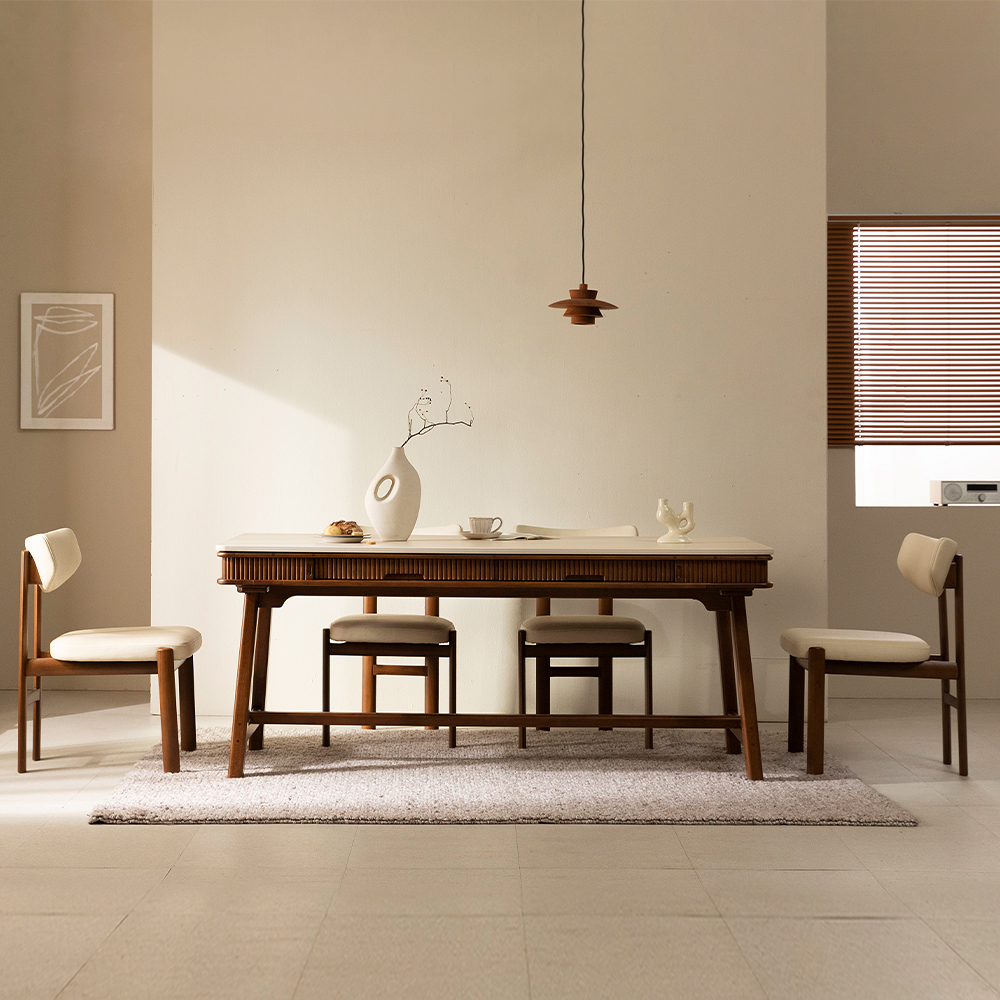 [4인 사각 식탁세트] 미코하임 비너스 18T 포세린 양면 세라믹 서랍형 수납형 원목 식탁세트 식탁+의자4, 1600mm, 사각(월넛)