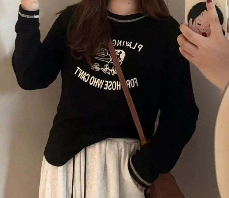 플러스 사이즈 여성 2024 새로운 가을 티셔츠 맨투맨 긴팔 이너 여자 티 라운드 레이어드 아이보리 M 40 - 50kg - 상세 이미지 2