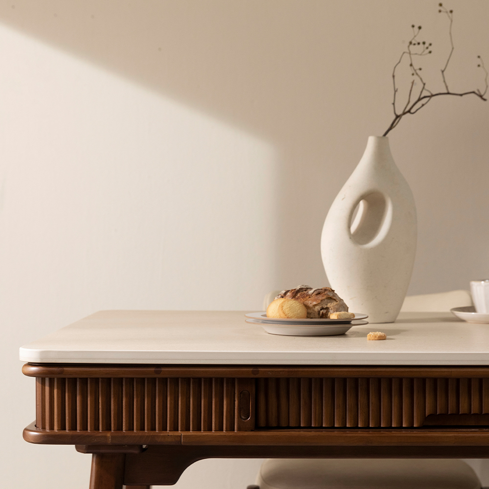 [4인 타원 식탁] 미코하임 비너스 18T 양면 포세린 세라믹 식탁 서랍형 수납 원목 테이블 1500mm, 타원(월넛)