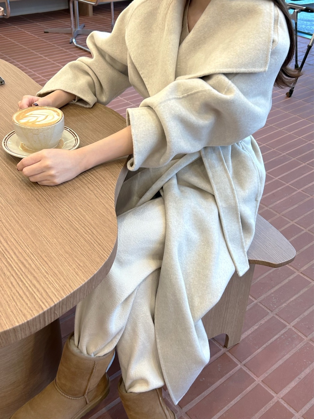 [Fabrit made](바로배송) 샌드 숄카라 핸드메이드 롱 코트 (오트밀) 상세 이미지 27