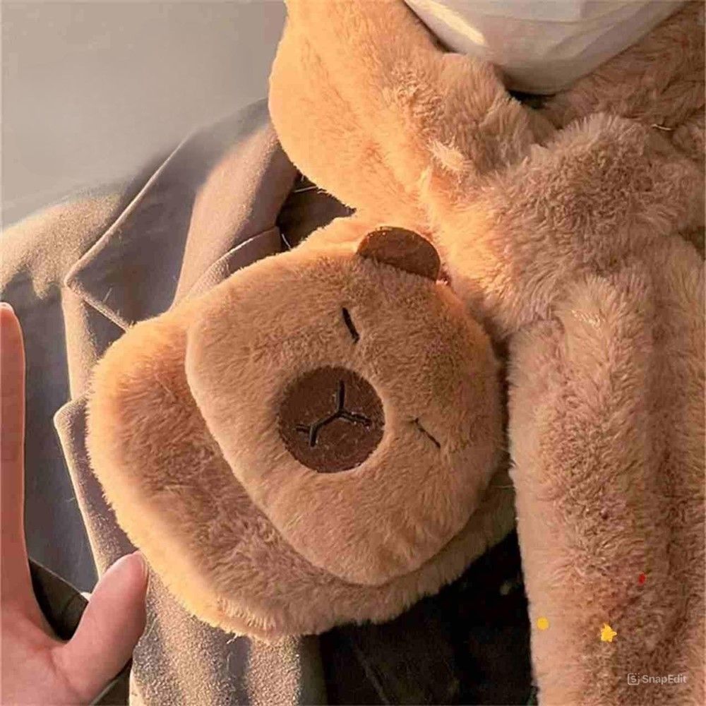카피바라 머플러 인형 캐릭터 스카프 목도리 귀여운 미니 융 퍼 부드러운 겨울 동물 - 상세 이미지 3