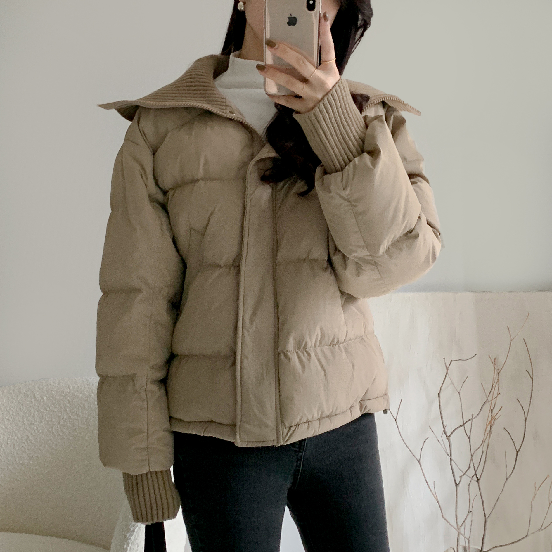 니트카라패딩 하이넥패딩 여성하프패딩 이미지 7