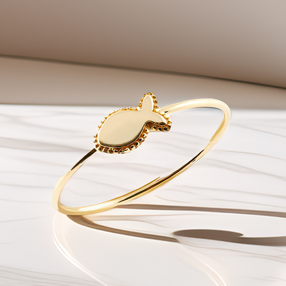 14k 로이 물고기 미스 링 금 실 반지