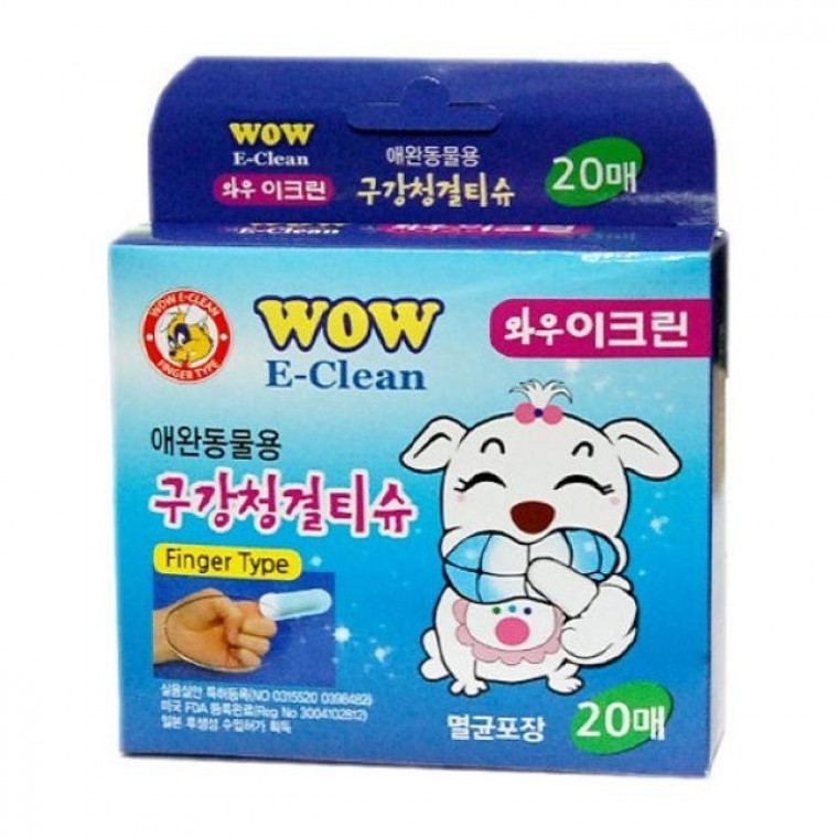 와우이크린 멸균포장 강아지 고양이 구강티슈 양치 손가락칫솔 20매 입냄새제거 위생 : 우리 아가
