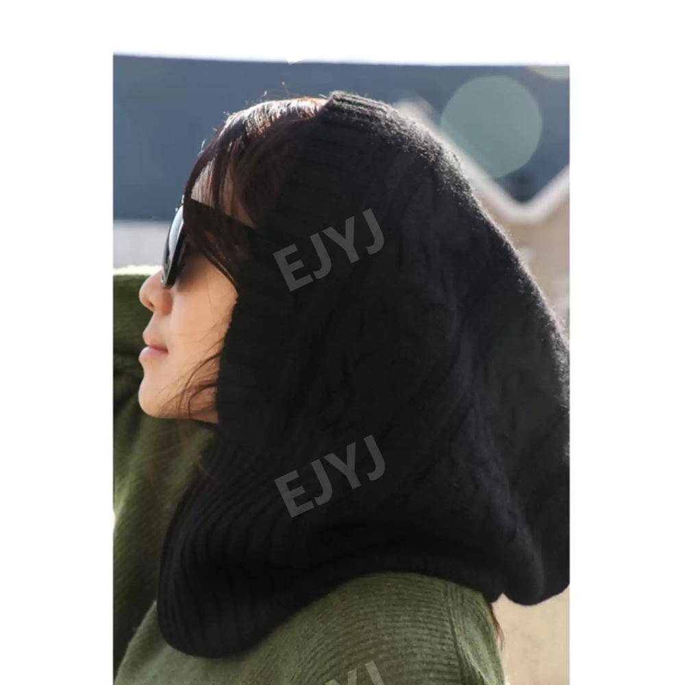 내몽골 캐시미어100바라클라바 캐시미어모자 넥워머 울터틀넥 꽈배기패턴 크리스마스선물 베이지 - 상세 이미지 4