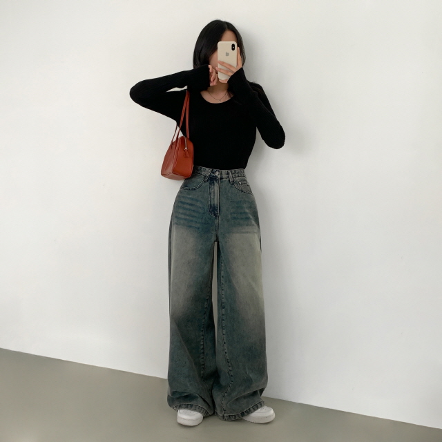 [3단기장/발열원단🔥] 비트리스 빈티지 워싱 스냅버튼 겨울 청바지 힙무드 기모 와이드 데님 팬츠 상세 이미지 19