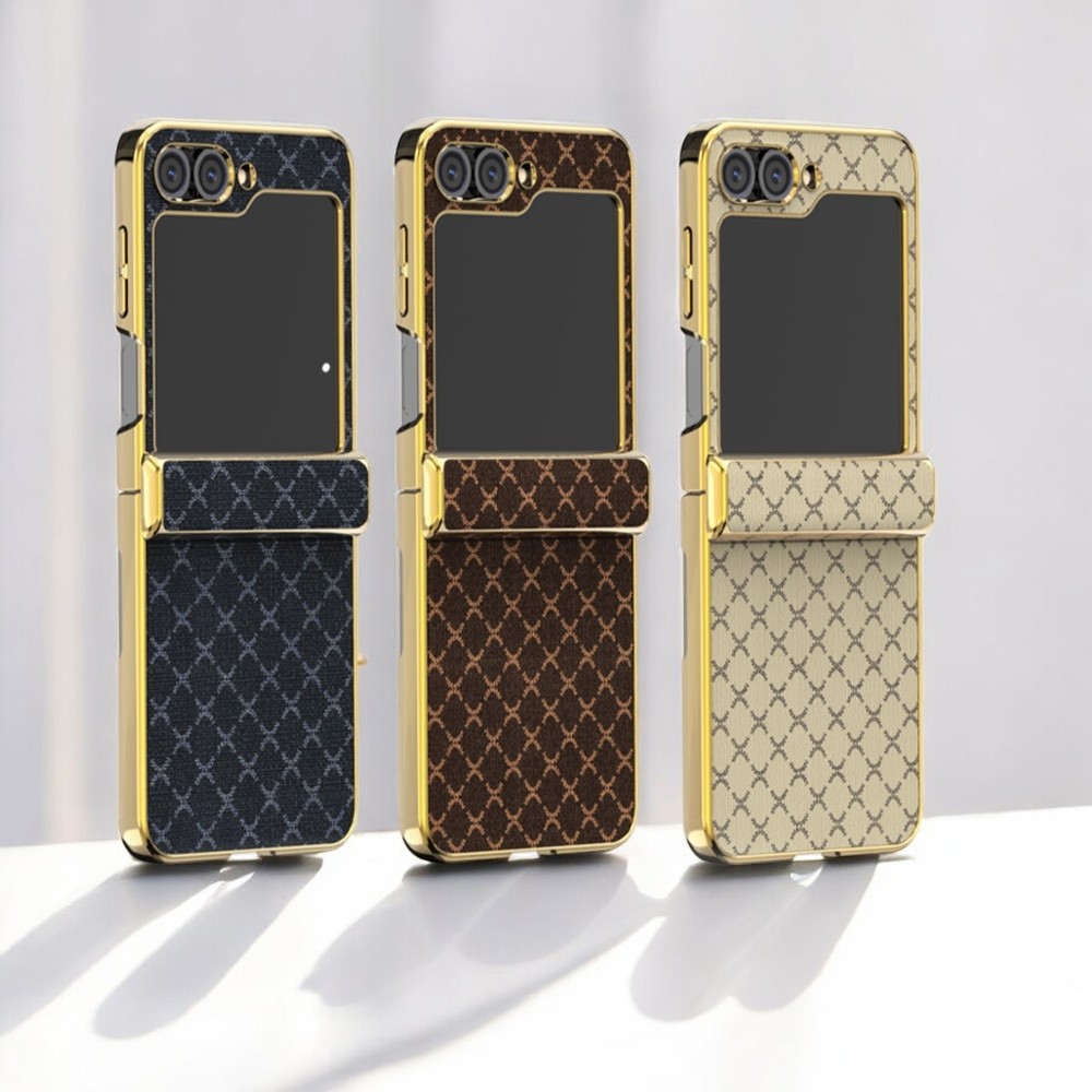 힌지보호 풀커버 전면 강화유리 가죽 케이스 브라운, 갤럭시Z 플립6