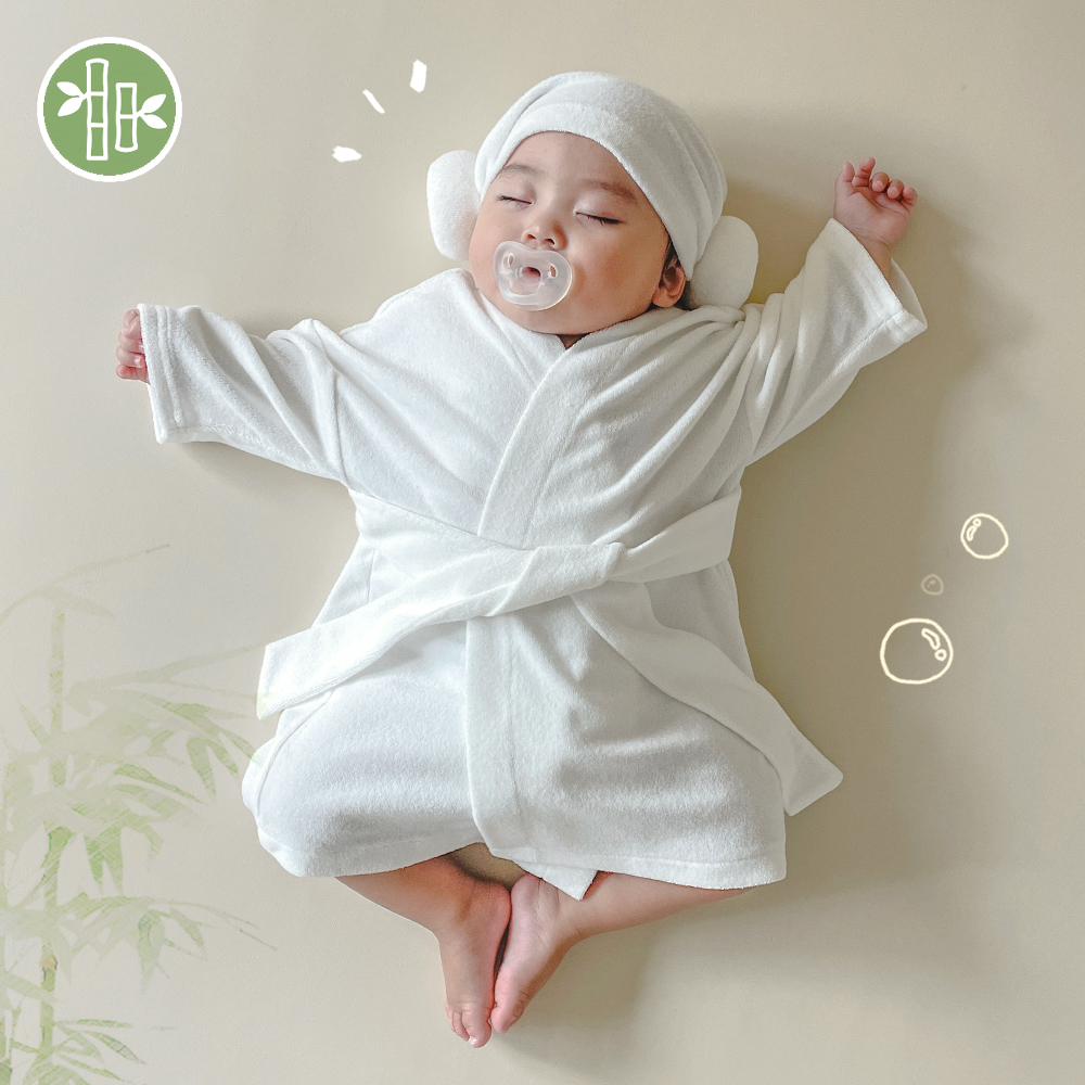 이키 순한 유아 아기 목욕 사워 양머리 가운 3종세트