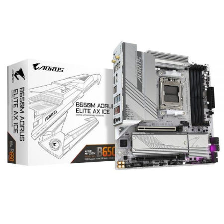 [해외]GIGABYTE B650M AORUS Elite AX ICE AM5 LGA 1718 AMD B650 M-ATX 마더보드, DDR5, 2 M.2, PCIe 5.0, USB 3