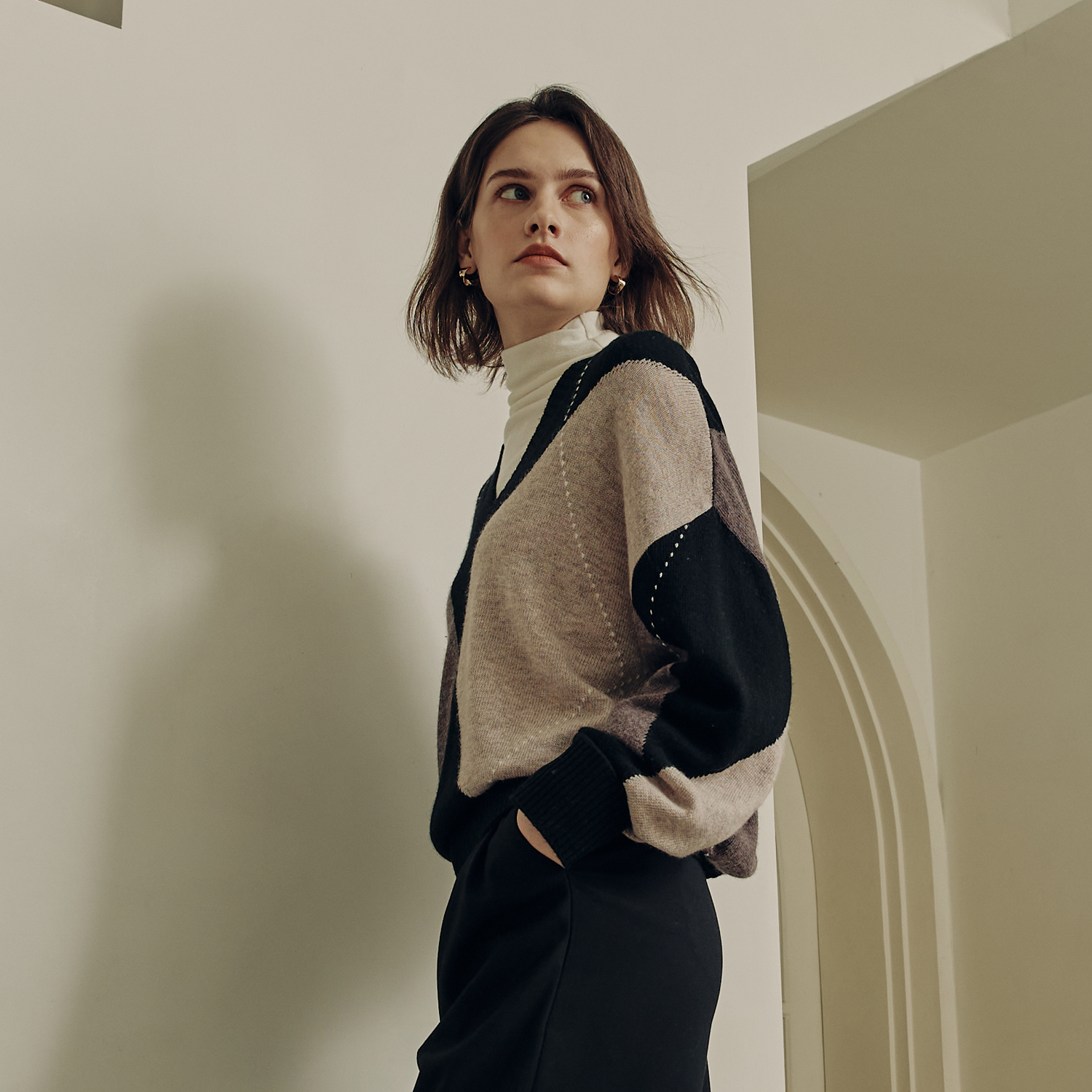 [제로스트릿] 르제로 캐시미어 아가일 스웨터 LeZERO CASHMERE ARGYLE SWEATER / BLACK - 상세 이미지 2