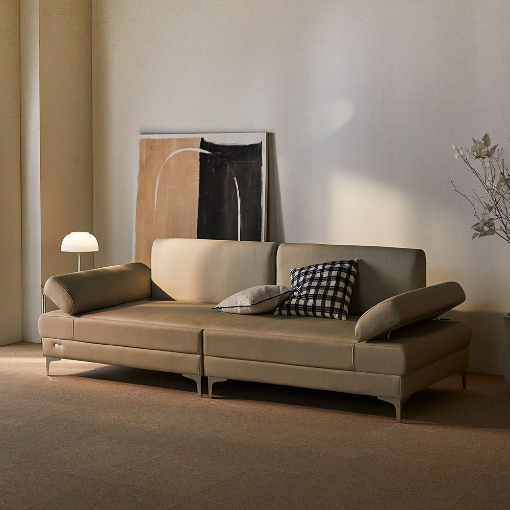 장인가구 비움 황토볼 온열 3인 가죽 흙소파 +보료