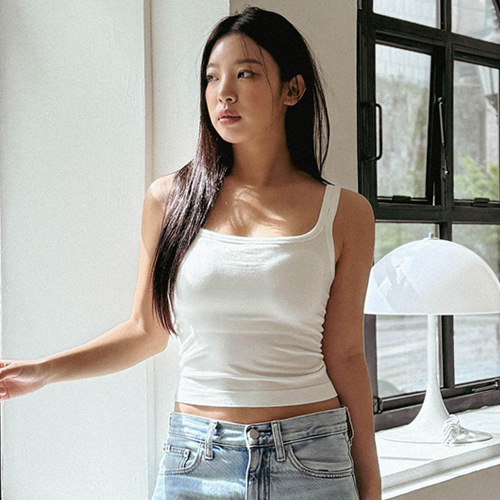 힙핑크 텐더 레이온 캡 크롭탑 슬리브리스 브라탑 나시 (일체형패드) - 상세 이미지 2