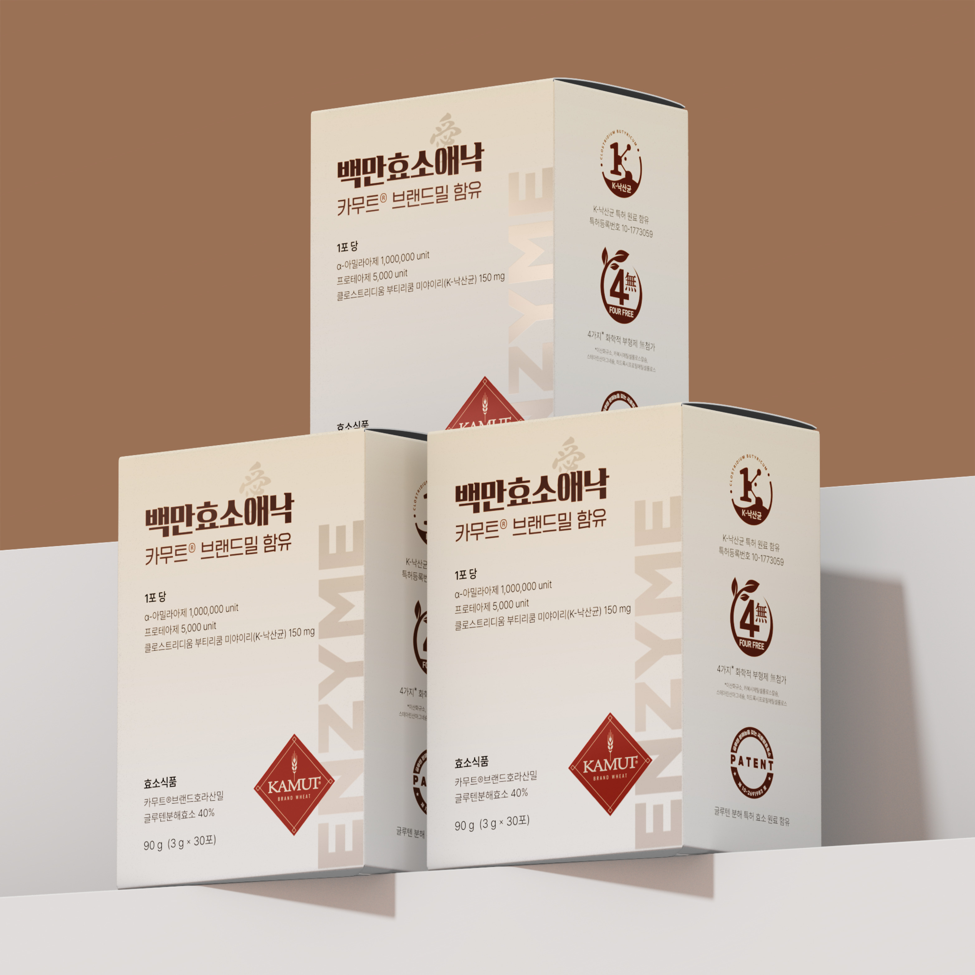 백만효소애낙 카무트 호라산밀 곡물 소화 효소 유산균 발효 카므트 분말 30포, 3개