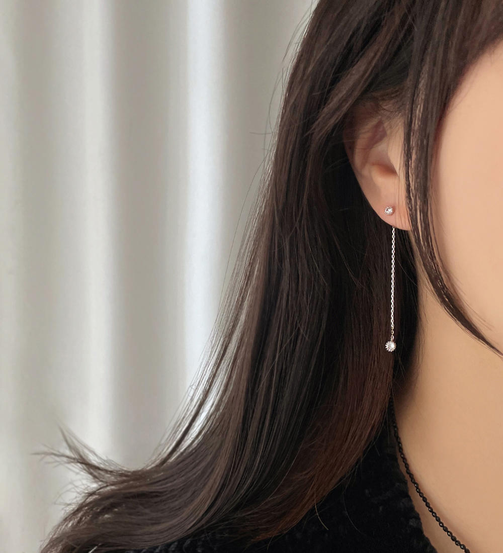 [무배/은침] 더블 큐빅 롱 체인 투웨이 드롭 귀걸이 이미지 2