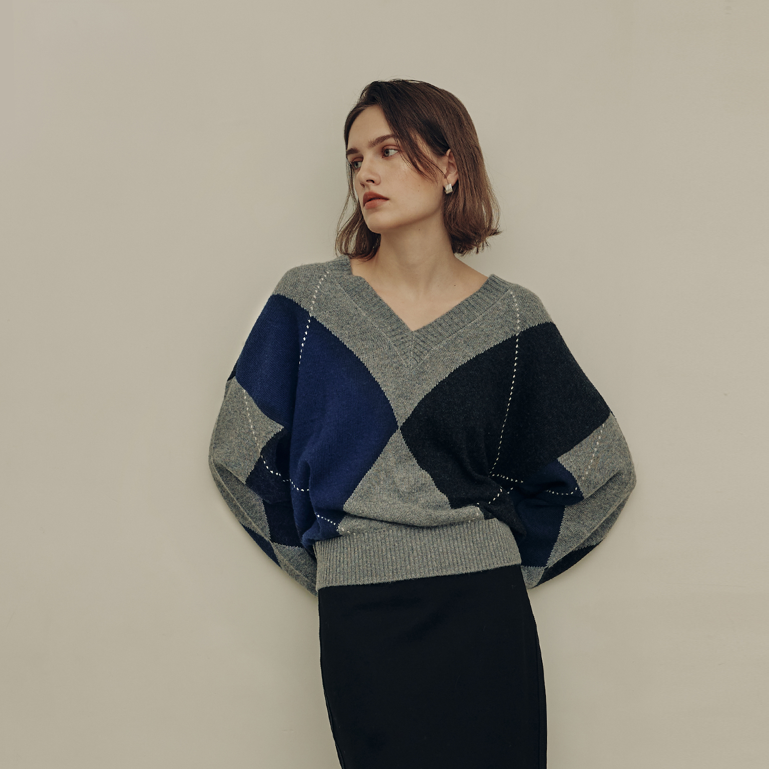 [제로스트릿] 르제로 캐시미어 아가일 스웨터 LeZERO CASHMERE ARGYLE SWEATER / GRAY - 상세 이미지 2