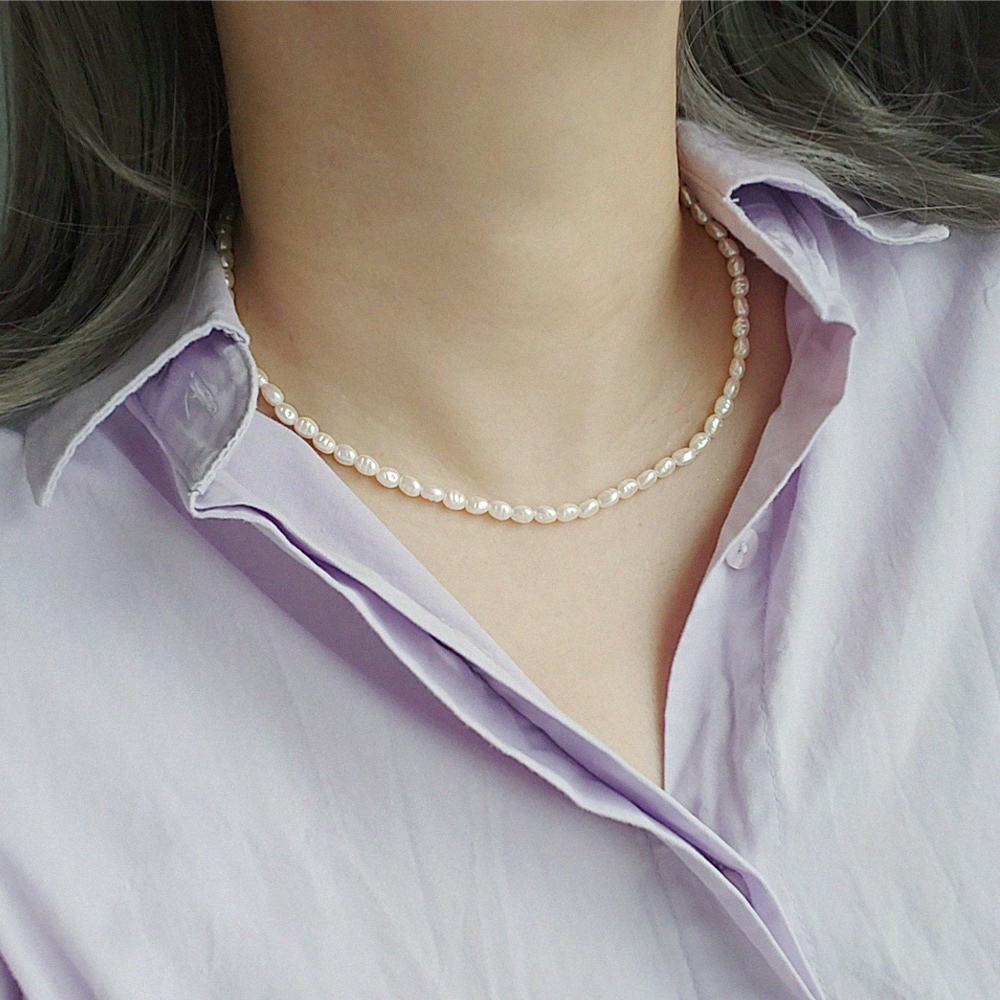 3mm 5mm 쌀알 밥풀 진주 목걸이 - 상세 이미지 4