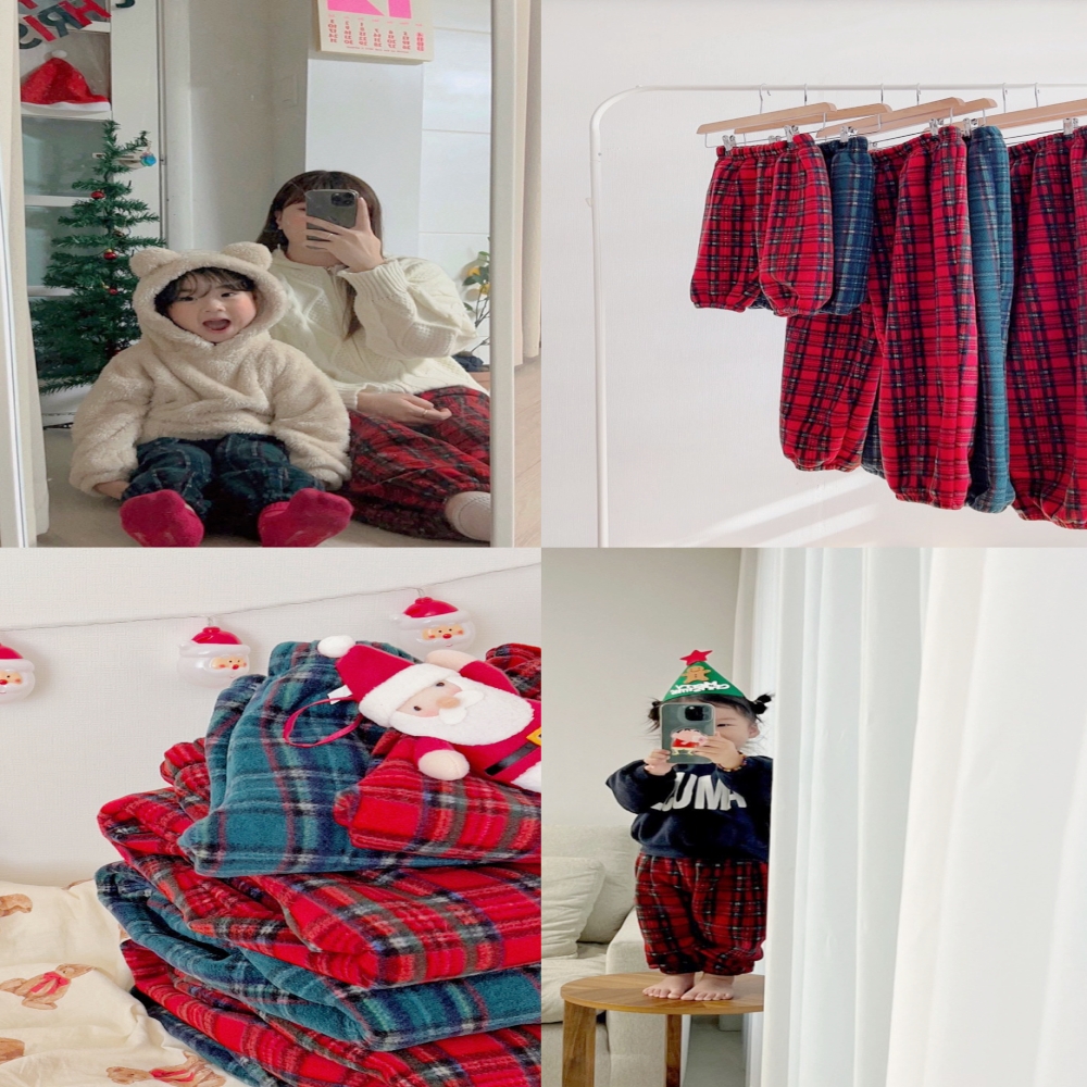 아기랑커플룩 크리스마스 모녀 커플룩 의상 패밀리 극세사 수면 잠옷 편한 바지 파자마 - 상세 이미지 2