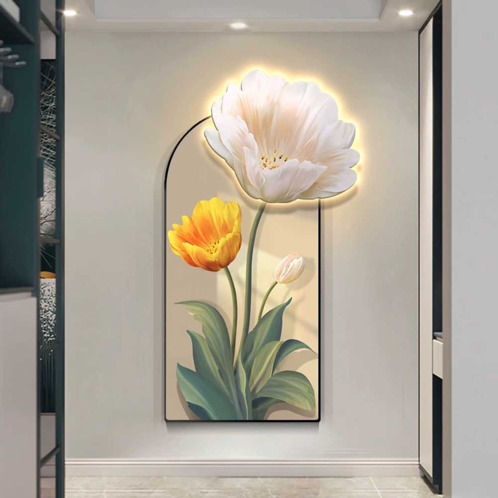 대형 LED 액자 호텔 거실 벽걸이 꽃 3D 장식 식당 75x135cm 유선 - 상세 이미지 3