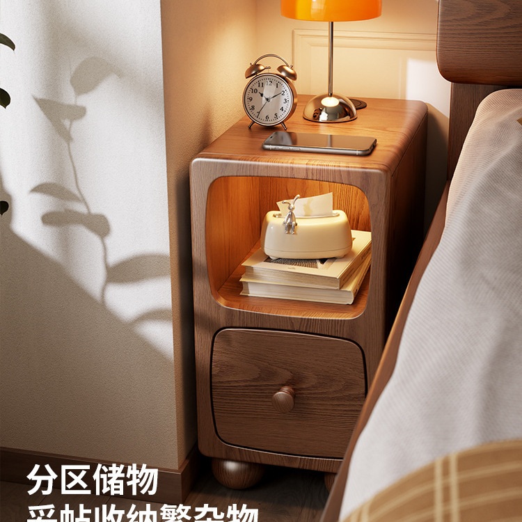 무선 충전 테이블 침대 틈새 무드등형 사이드 수납장 소형 호두색 폭 25CM 조립형 - 상세 이미지 4