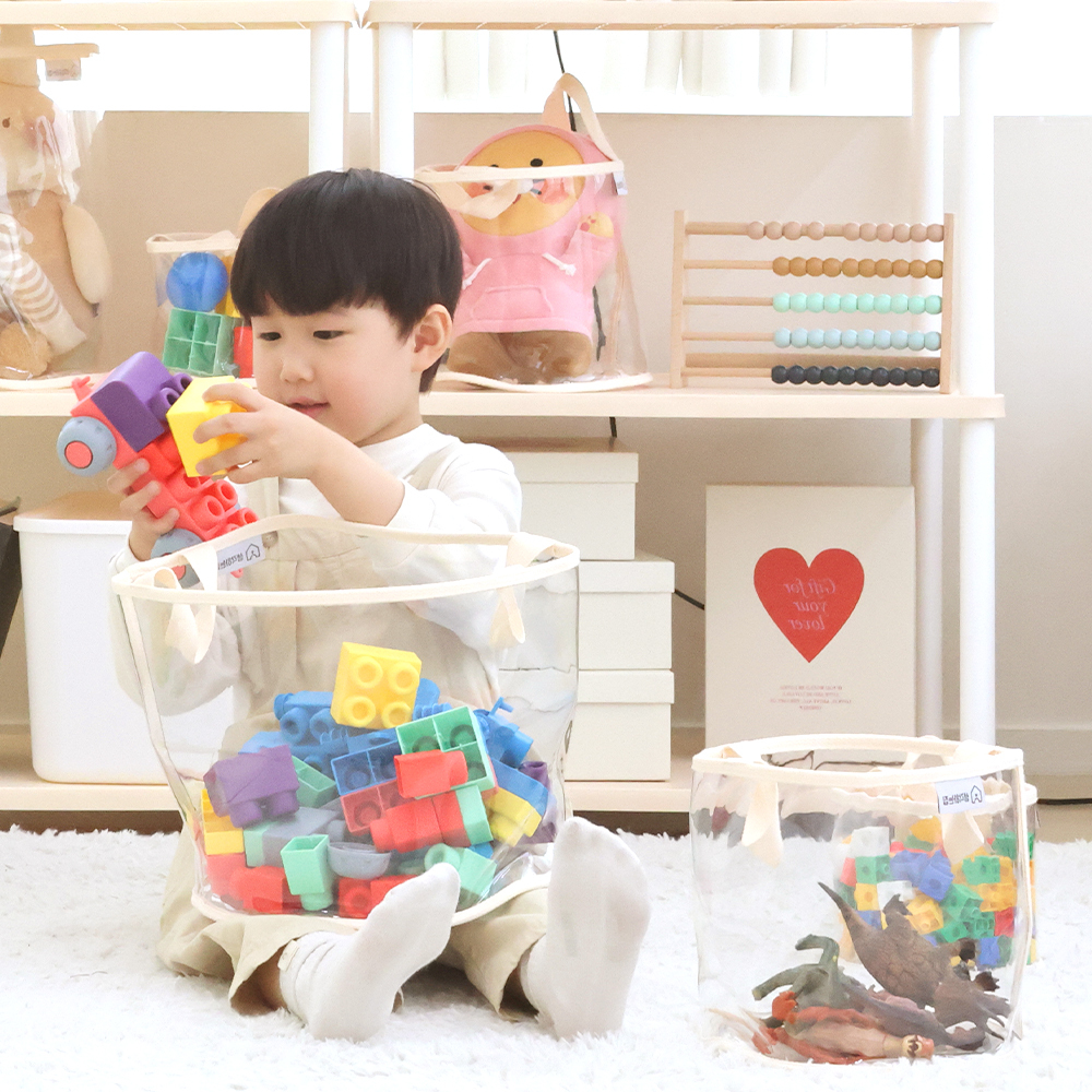 생각하는집 장난감정리함 투명 접이식 모서리라운드처리 수납함 아기 인형 레고 바구니 S