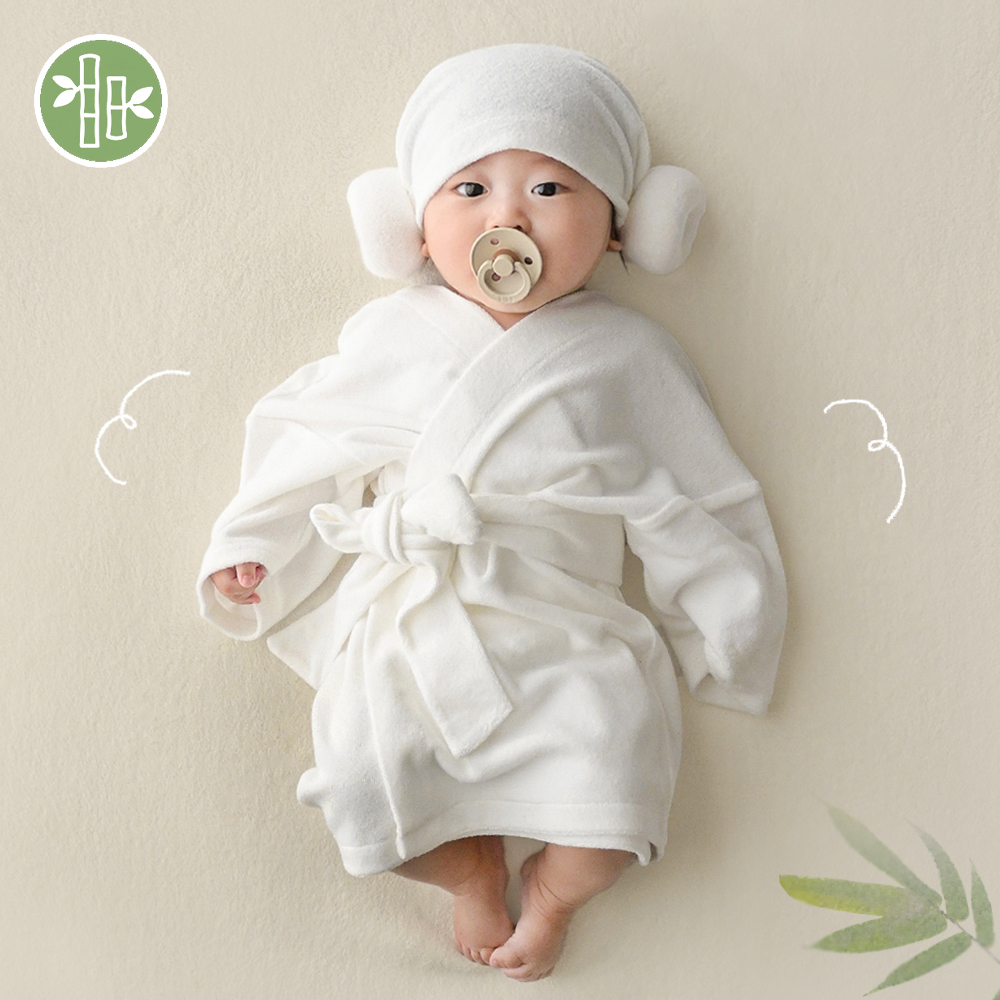 이키 순한 유아 아기 목욕 사워 양머리 가운 3종세트