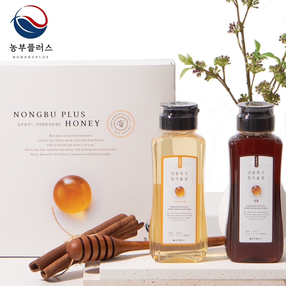 국산 토종꿀 300g 2종 선물세트 아카시아꿀 밤꿀 농부플러스