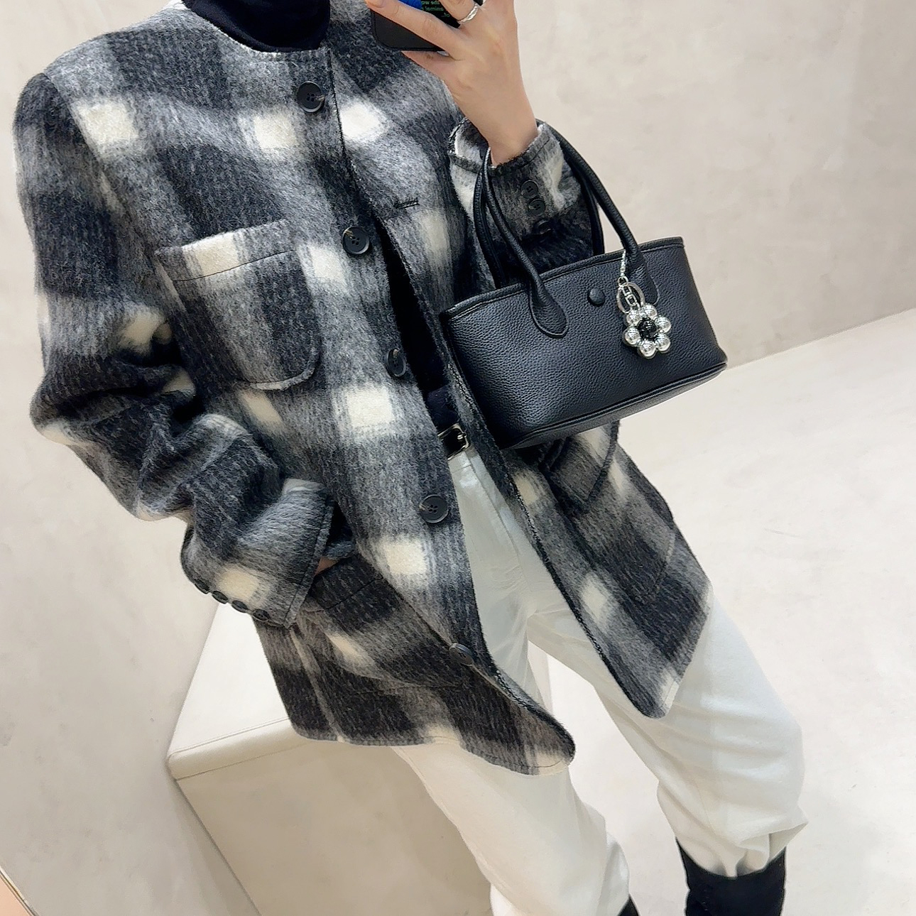 [무료배송] 노카라 체크 울 자켓 상세 이미지 5