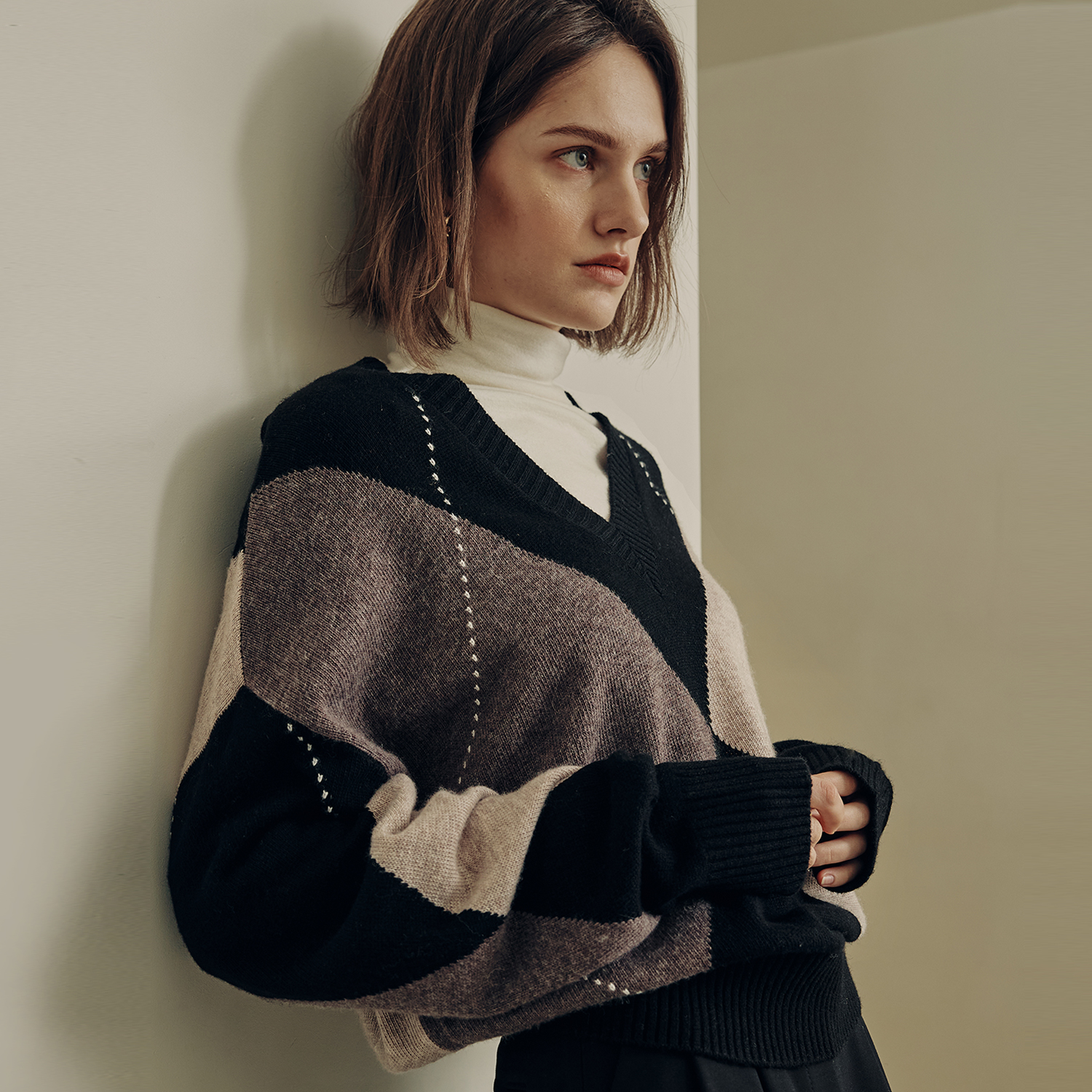 [제로스트릿] 르제로 캐시미어 아가일 스웨터 LeZERO CASHMERE ARGYLE SWEATER / BLACK - 상세 이미지 3