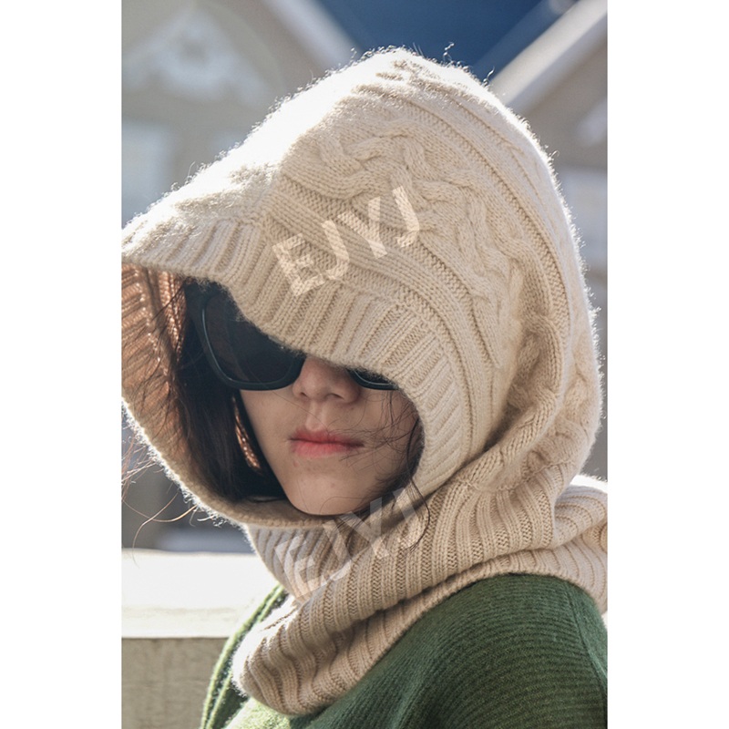 내몽골 캐시미어100바라클라바 캐시미어모자 넥워머 울터틀넥  꽈배기패턴 크리스마스선물 베이지 - 상품 이미지