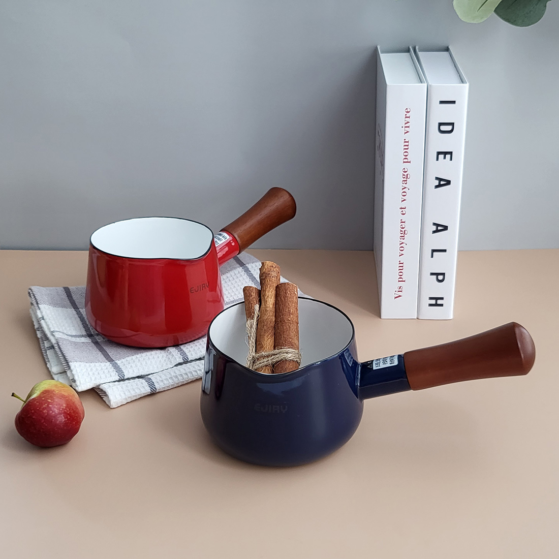 에지리 컬러컬렉션 인덕션 법랑냄비 편수 12cm, 레드 - 상세 이미지 2