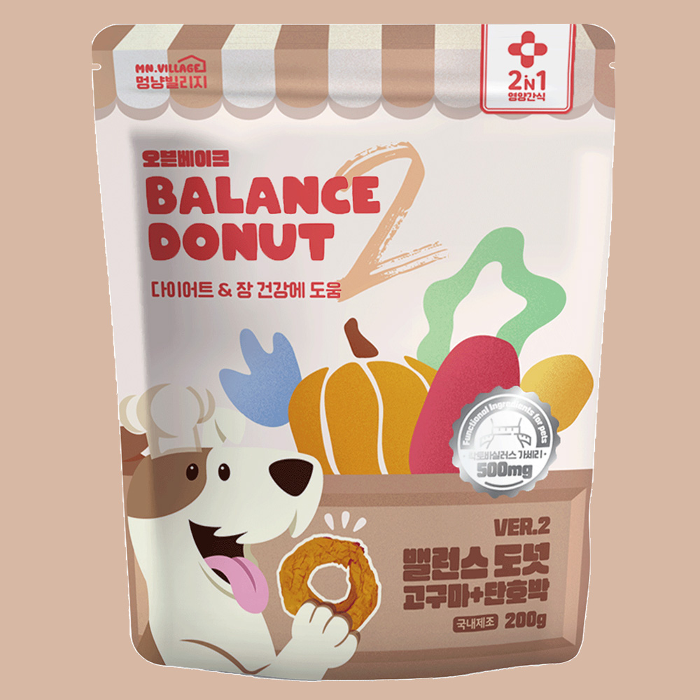 멍냥빌리지 강아지 가수분해 간식 저칼로리 밸런스도넛 고구마 단호박, 200g, 1개 - 상세 이미지 4