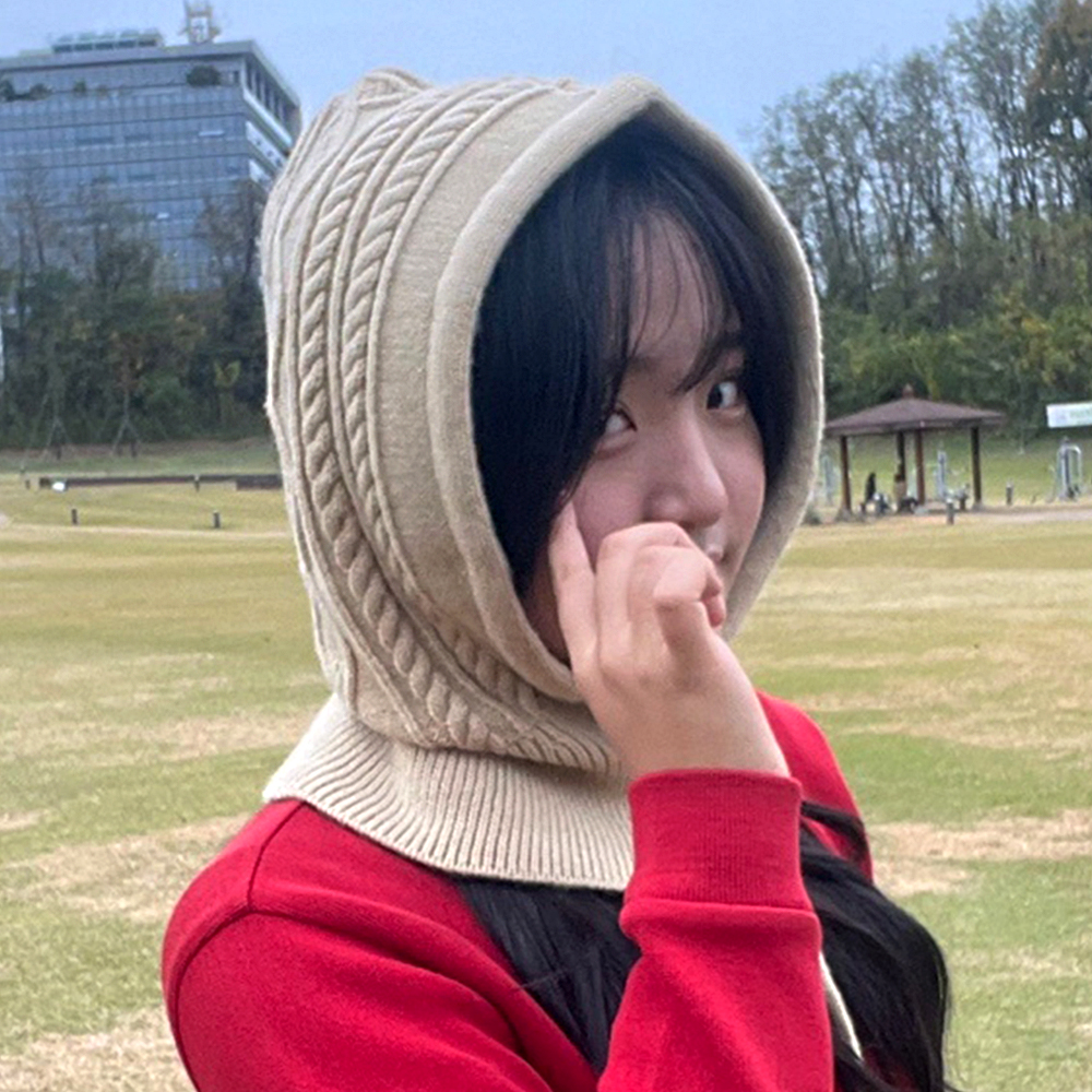 겨울 방한 넥워머 단추 더블버튼 울 여성 니트 후드 바라클라바 이미지 6