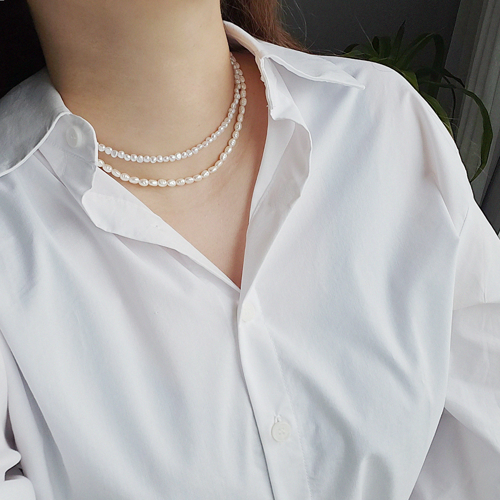 3mm 5mm 쌀알 밥풀 진주 목걸이 - 상세 이미지 3