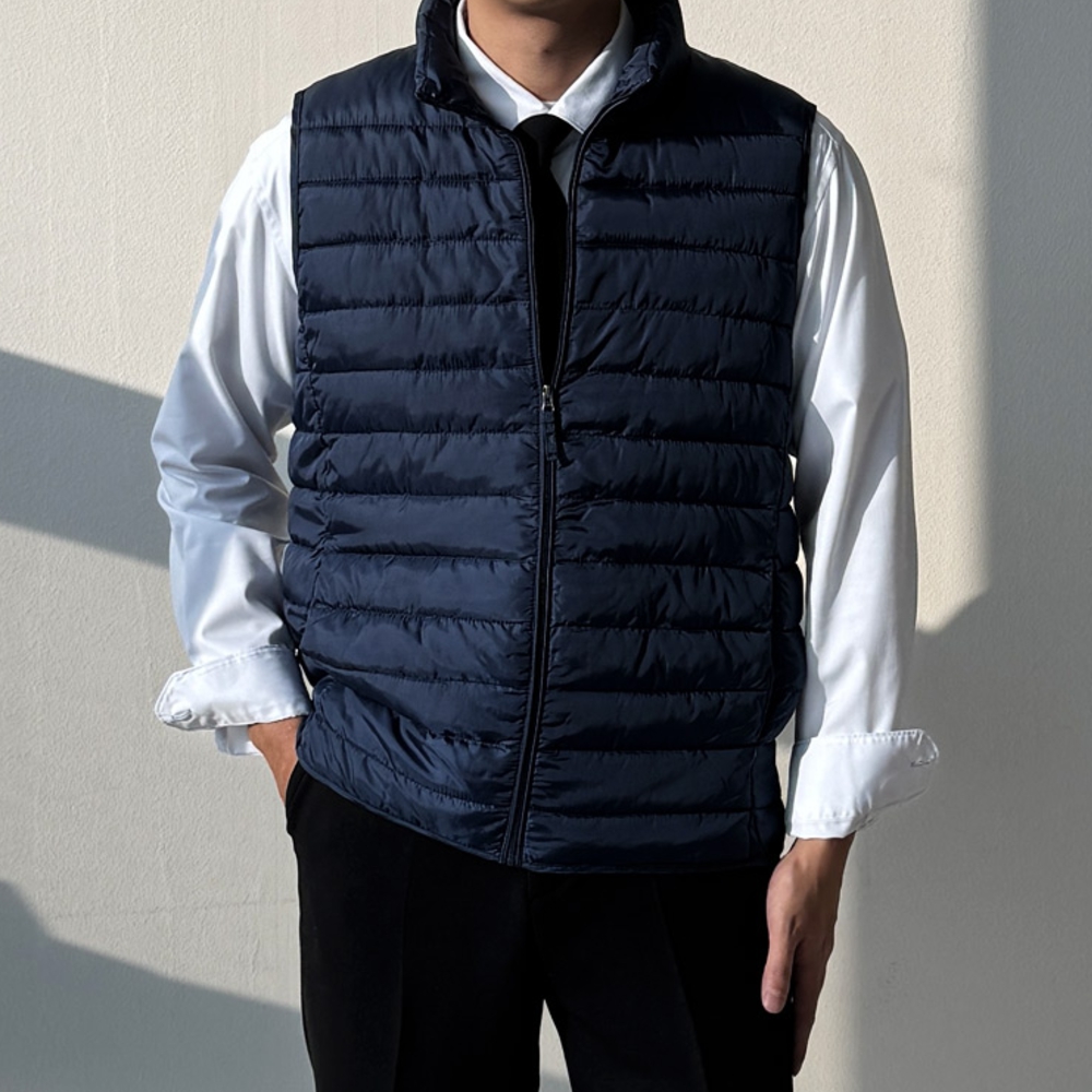 남자 산스 겨울 다운라이크 하이넥 경량 패딩 조끼