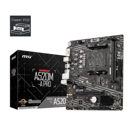 [해외]MSI A520M-A PRO 게이밍 마더보드 (AMD Ryzen 5000, AM4, DDR4, PCIe 3.0, SATA 6Gb/s, M.2, USB 3.2 Gen 1, D