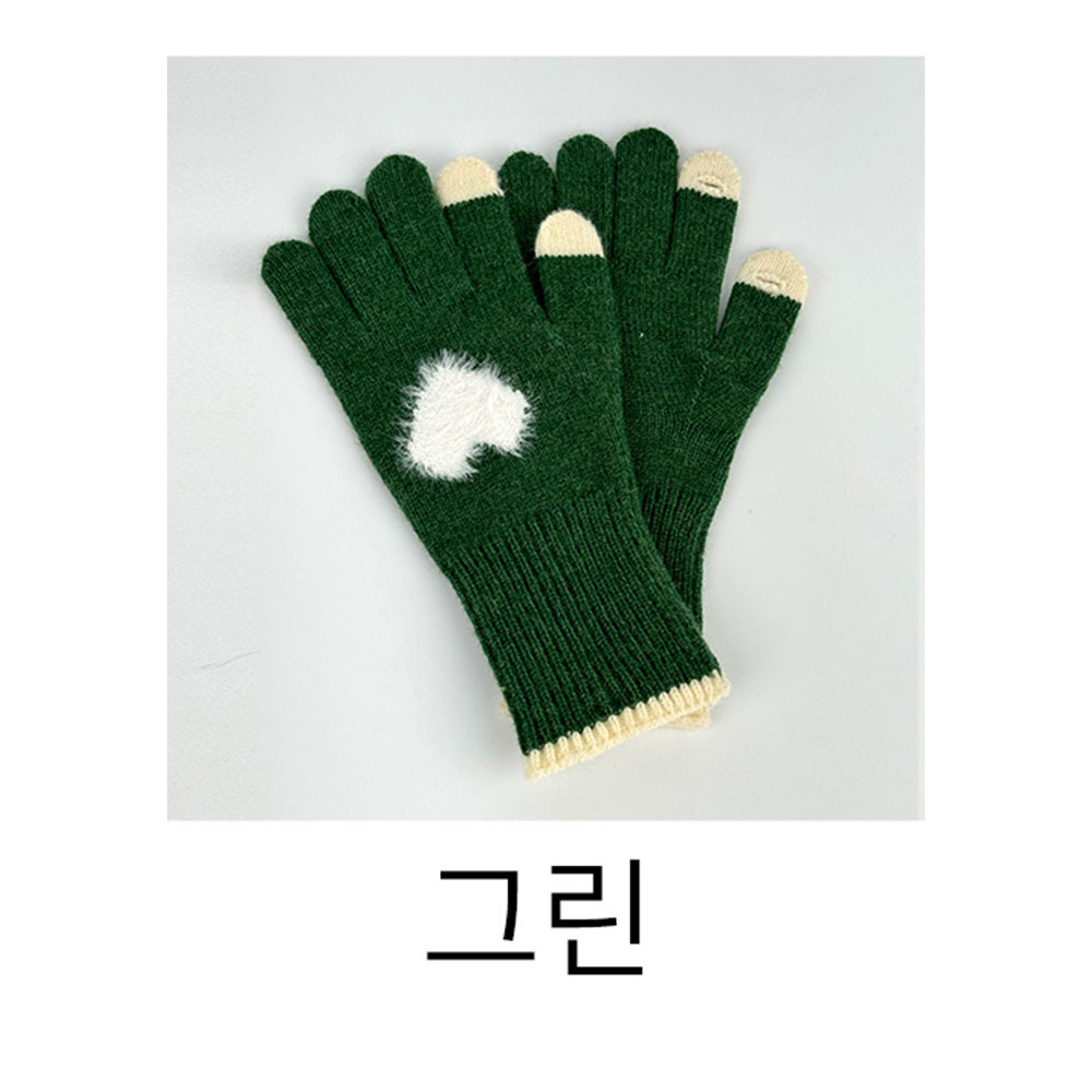 여자겨울장갑 스마트폰 핸드폰 터치 핑거홀 장갑 손목긴 하트 니트 장갑 - 상세 이미지 4