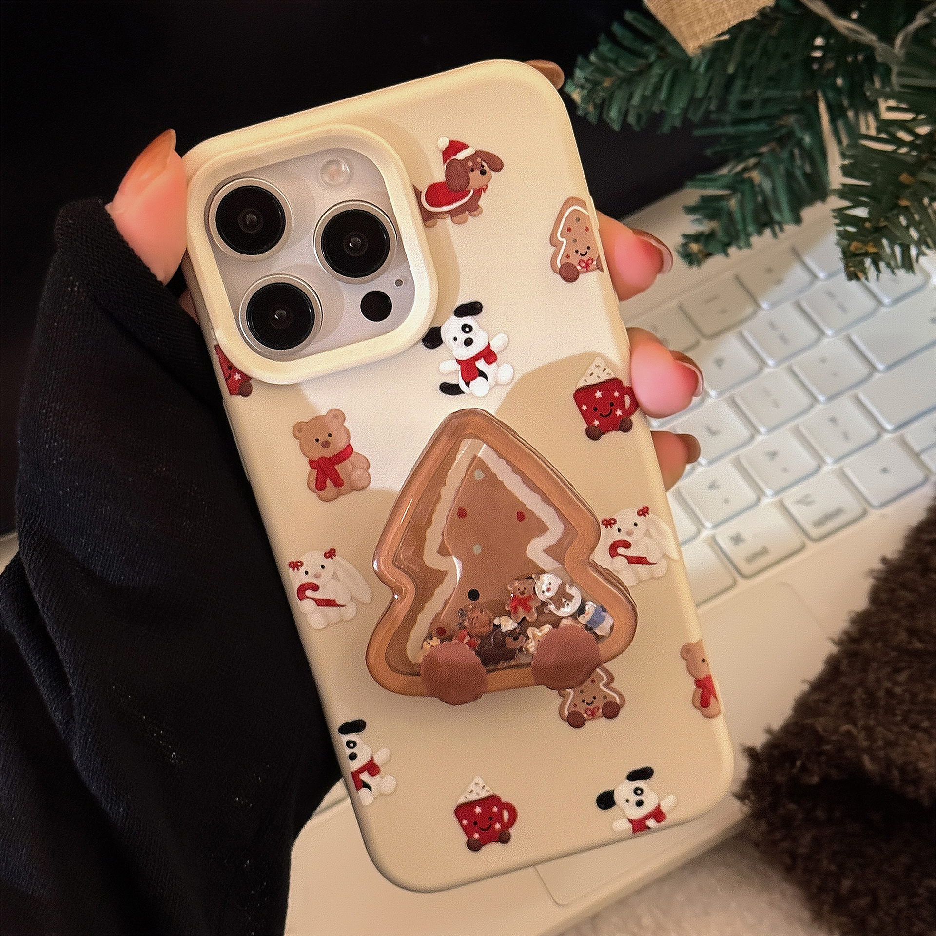 [2Style] 크리스마스트리 쿠키 스마트톡 홀더 스탠드형 아이폰17 iPhone16 아이폰14 15 Pro Max 13 강아지 패턴 휴대폰케이스 - 상세 이미지 2