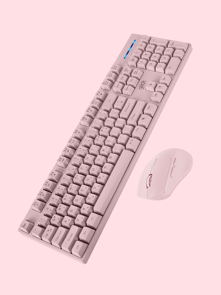 지클릭커 오피스프로 WMK60 스탠다드 M 무선 키보드 인체 공학 무소음 마우스 키스킨 포함 세트 핑크