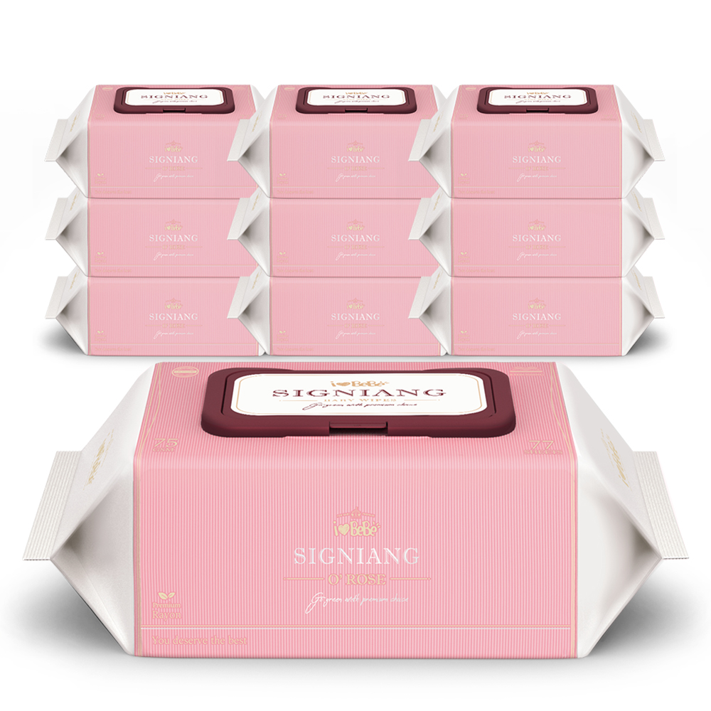 아이러브베베 시그니앙 오로즈 75g 엠보 77매 10팩 캡형 대용량 아기 물티슈